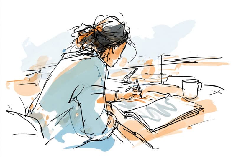 Vrouw schrijft bij wetenschappelijk artikel