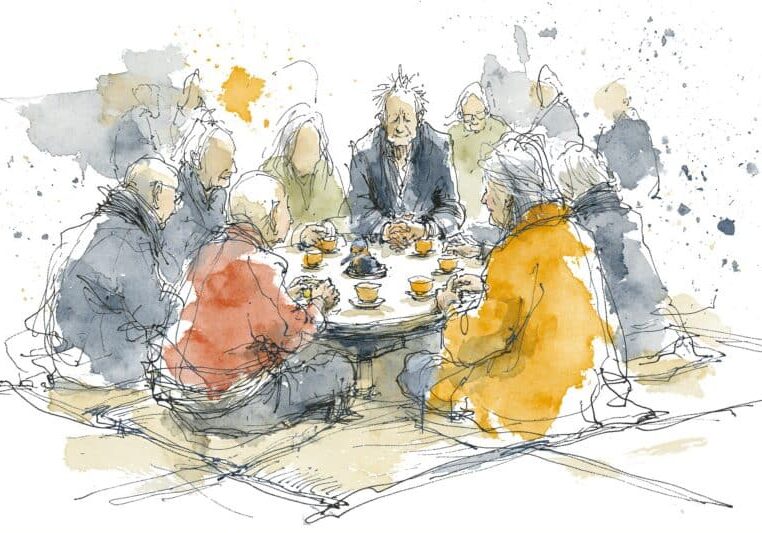 Buurt drinkt samen thee