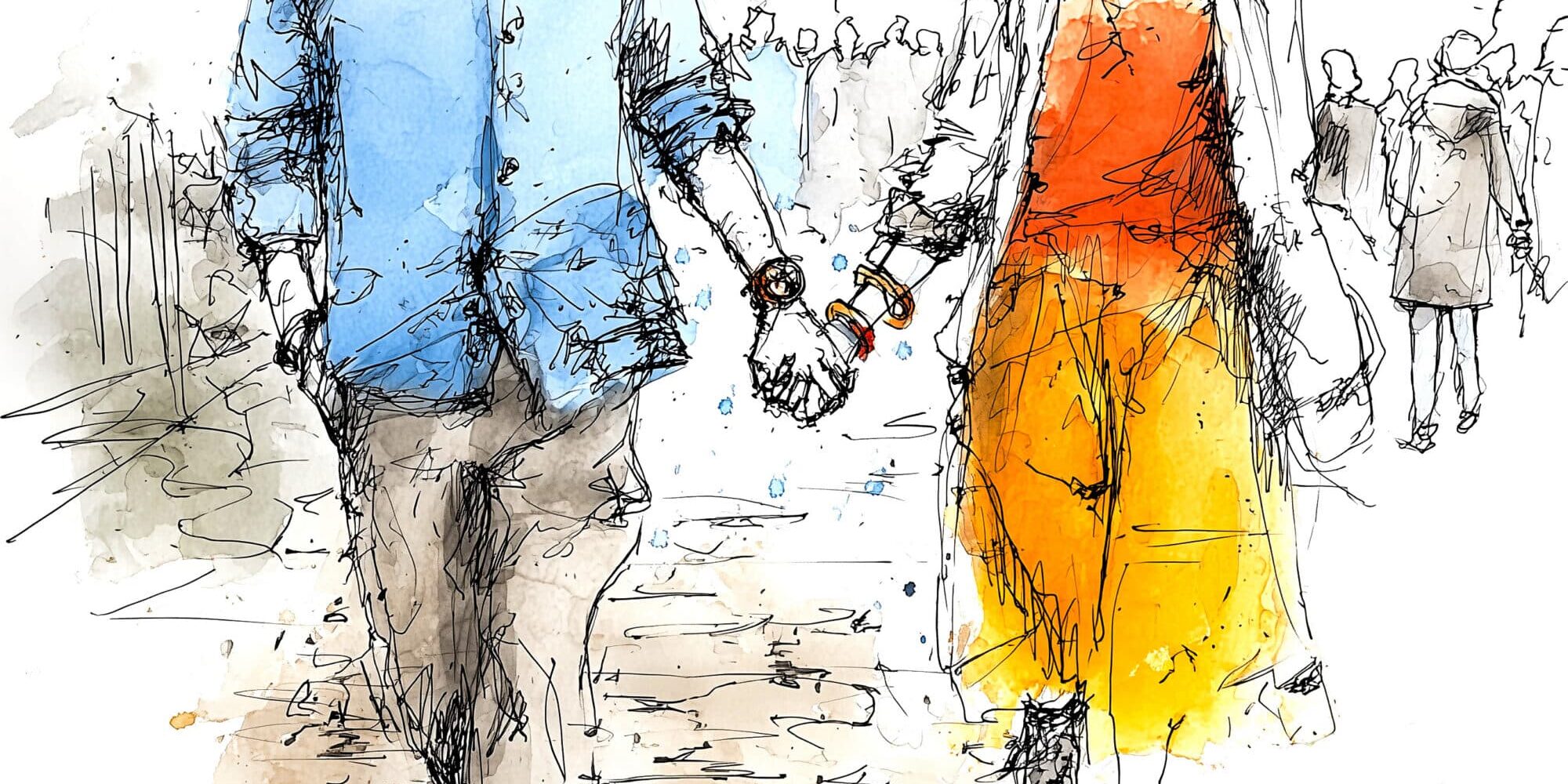 Hand in hand door de stad