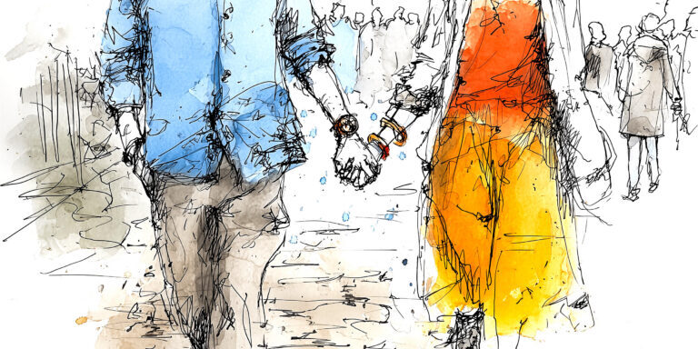 Hand in hand door de stad