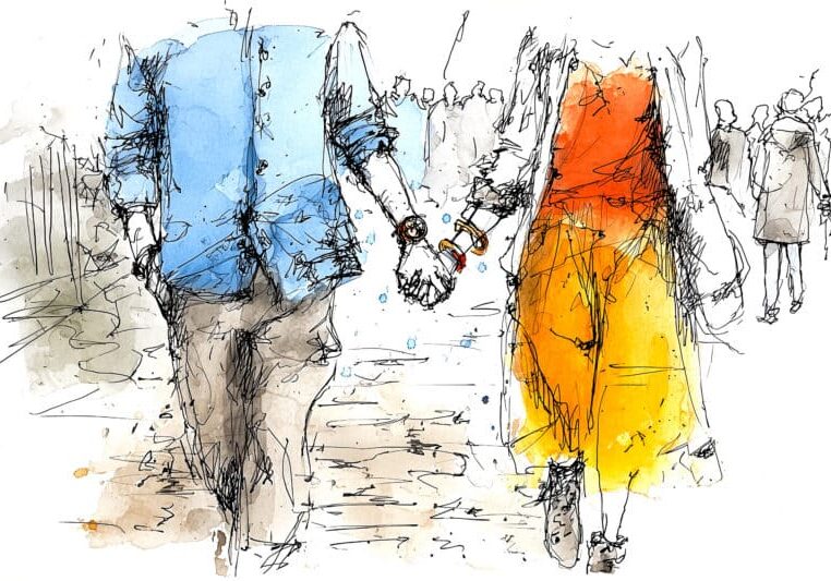 Hand in hand door de stad