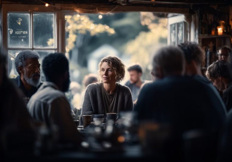 Lotgenotengroep in een restaurant