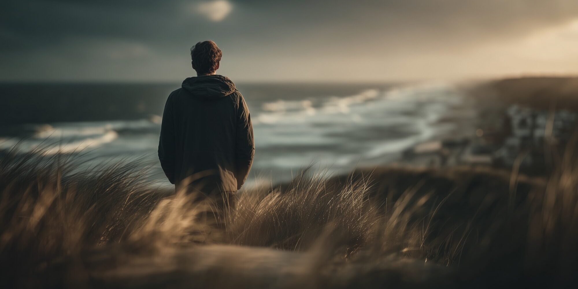 Man aan zee in de duinen