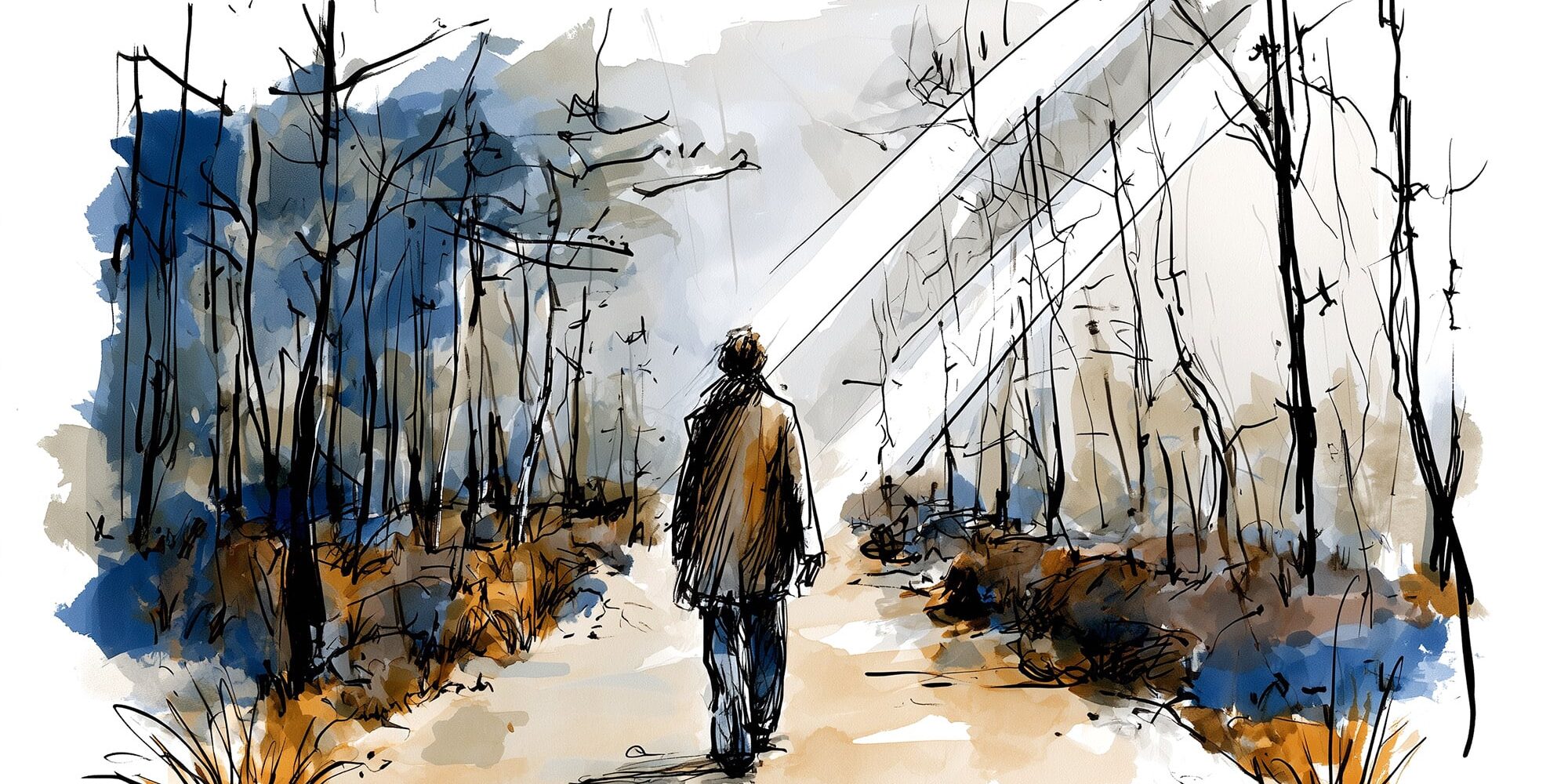 Man in bos met lichtstraal over hem