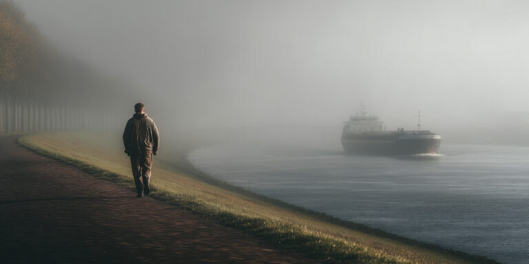 Man loopt over de dijk