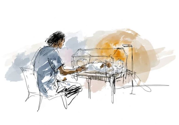 Om beurten bij de baby op de NICU