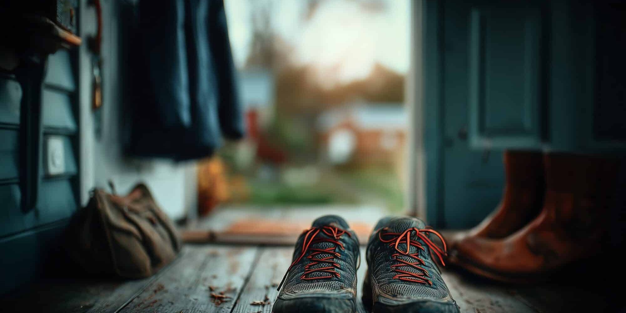 Ongebruikte schoenen bij de buitendeur