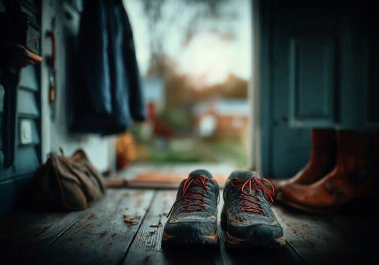 Ongebruikte schoenen bij de buitendeur