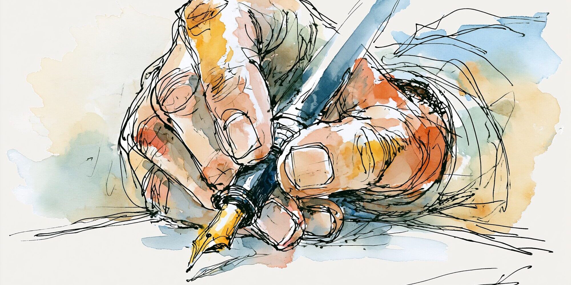 Schrijvende hand met vulpen