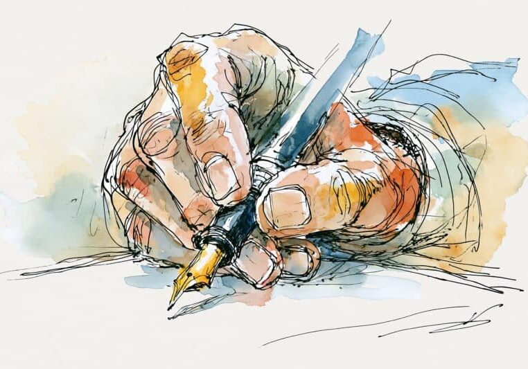 Schrijvende hand met vulpen