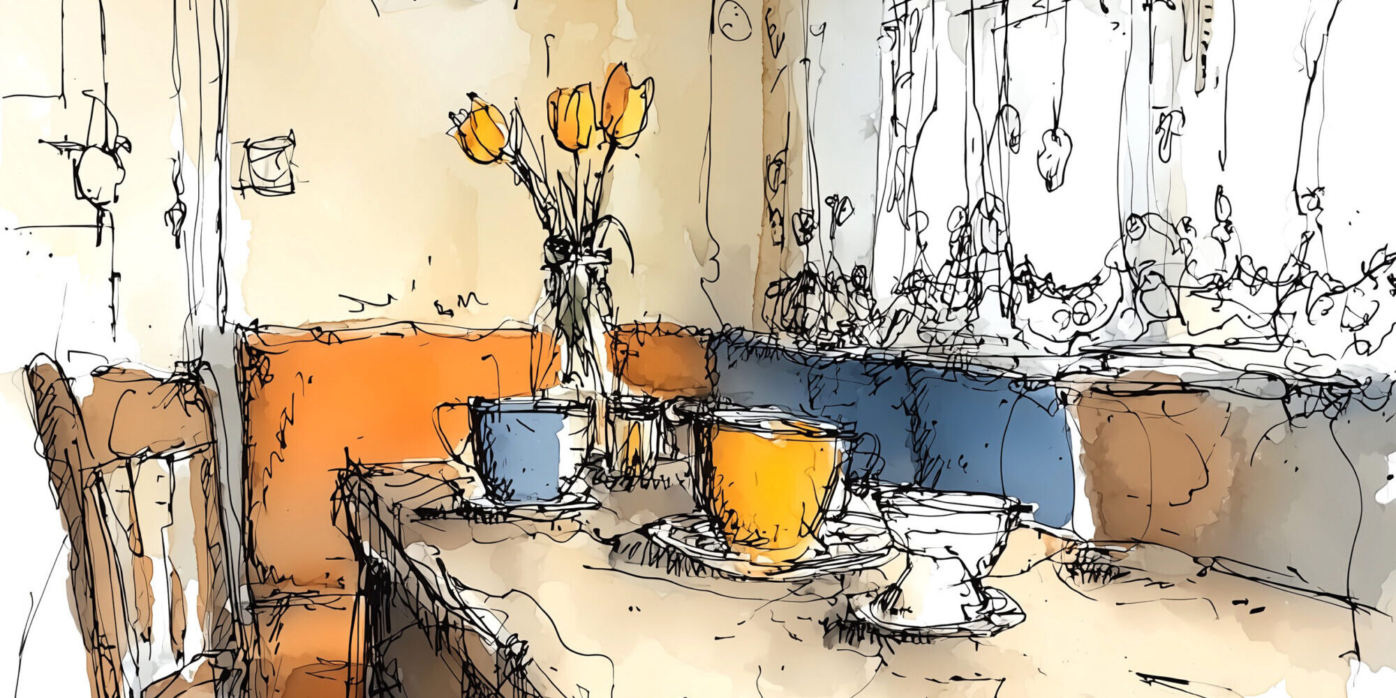 Theekopjes op de keukentafel