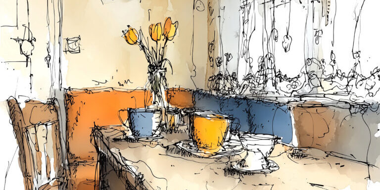 Theekopjes op de keukentafel