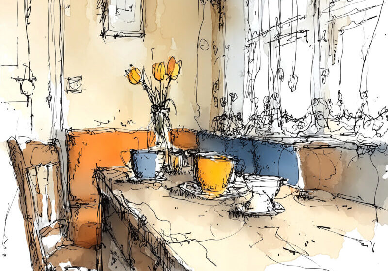 Theekopjes op de keukentafel