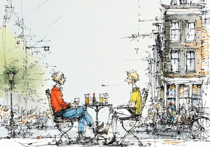 Twee vriendinnen terrasje buiten