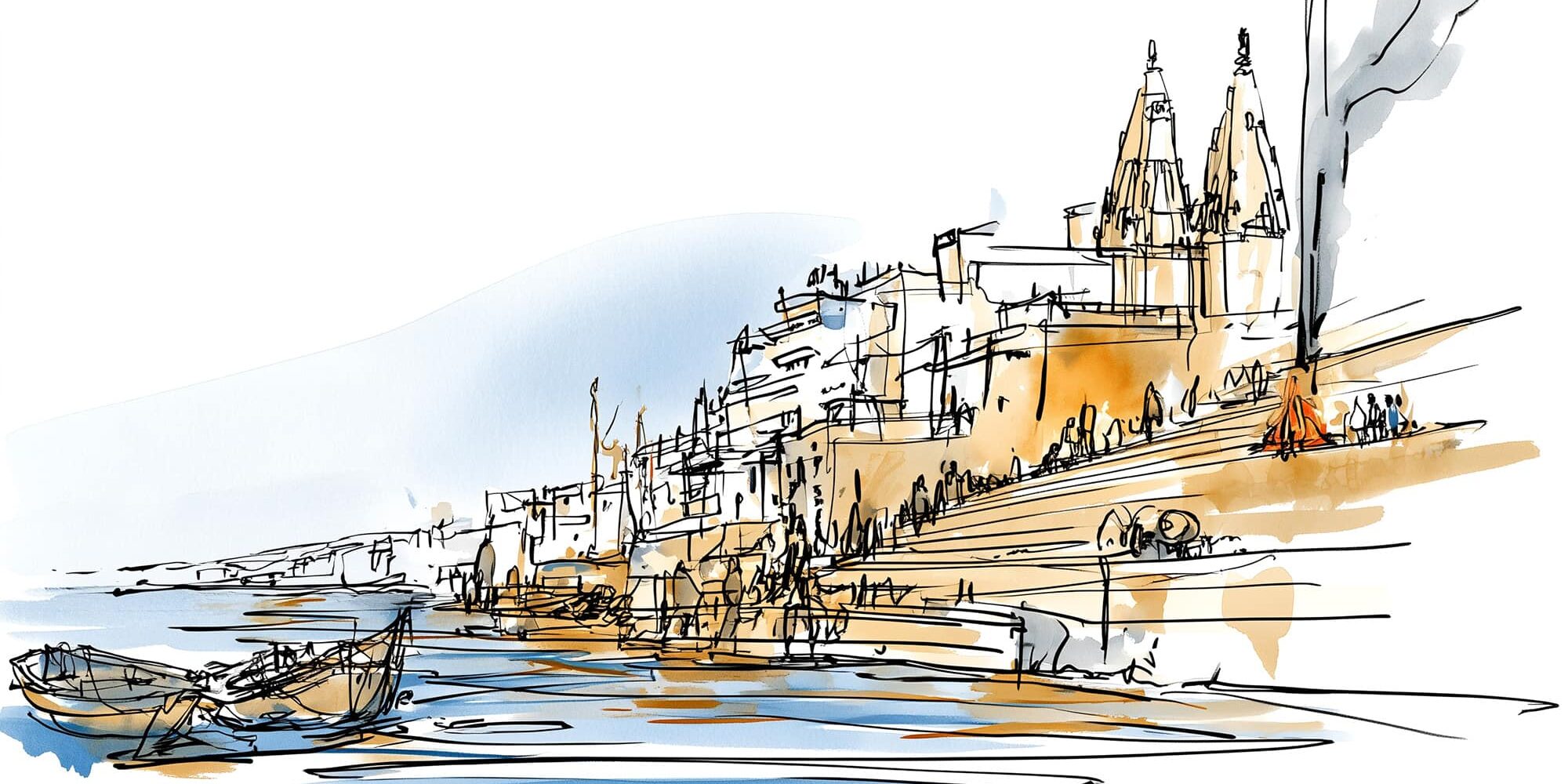 Verbranding van overledenen op de oever van de rivier de Ganges