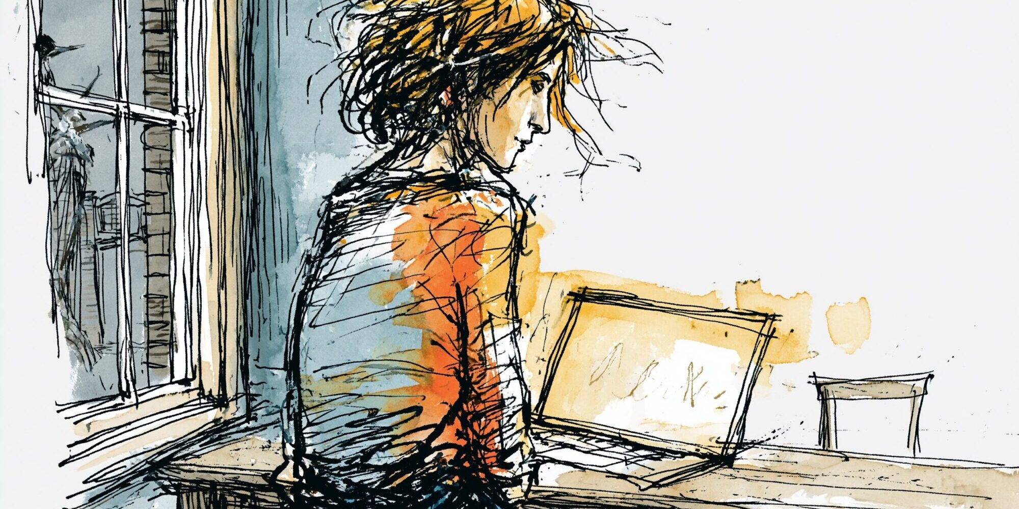 Vrouw achter laptop - 01
