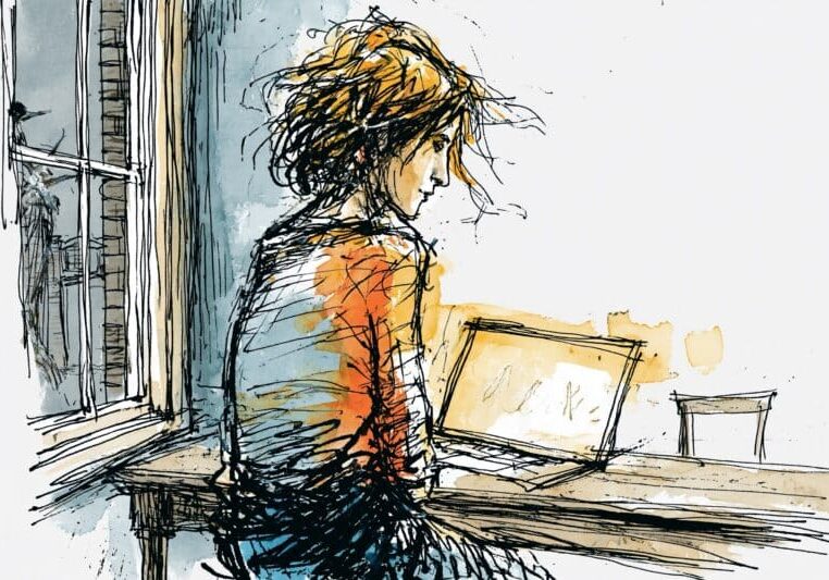Vrouw achter laptop - 01