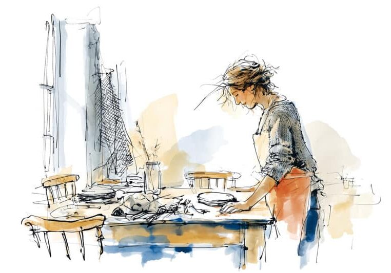 Vrouw alleen in de keuken