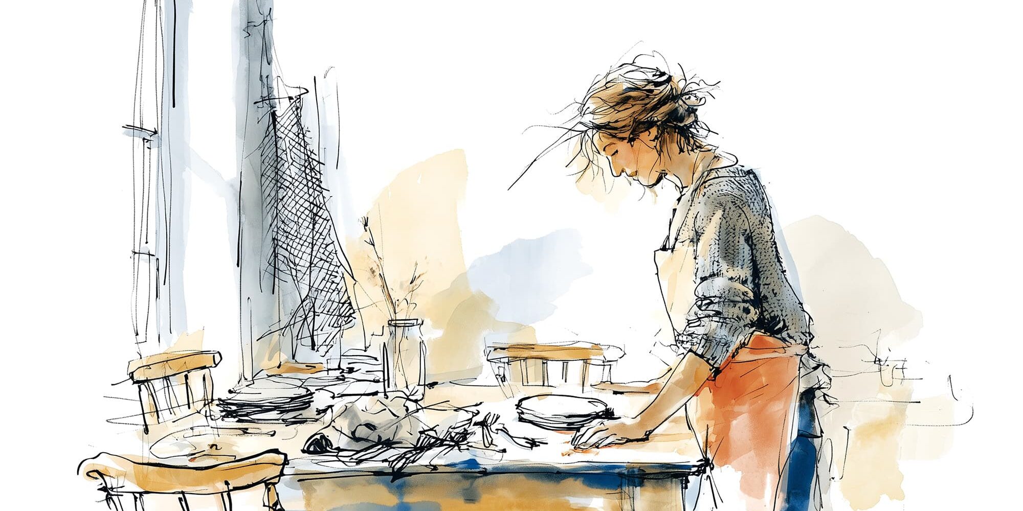Vrouw alleen in de keuken