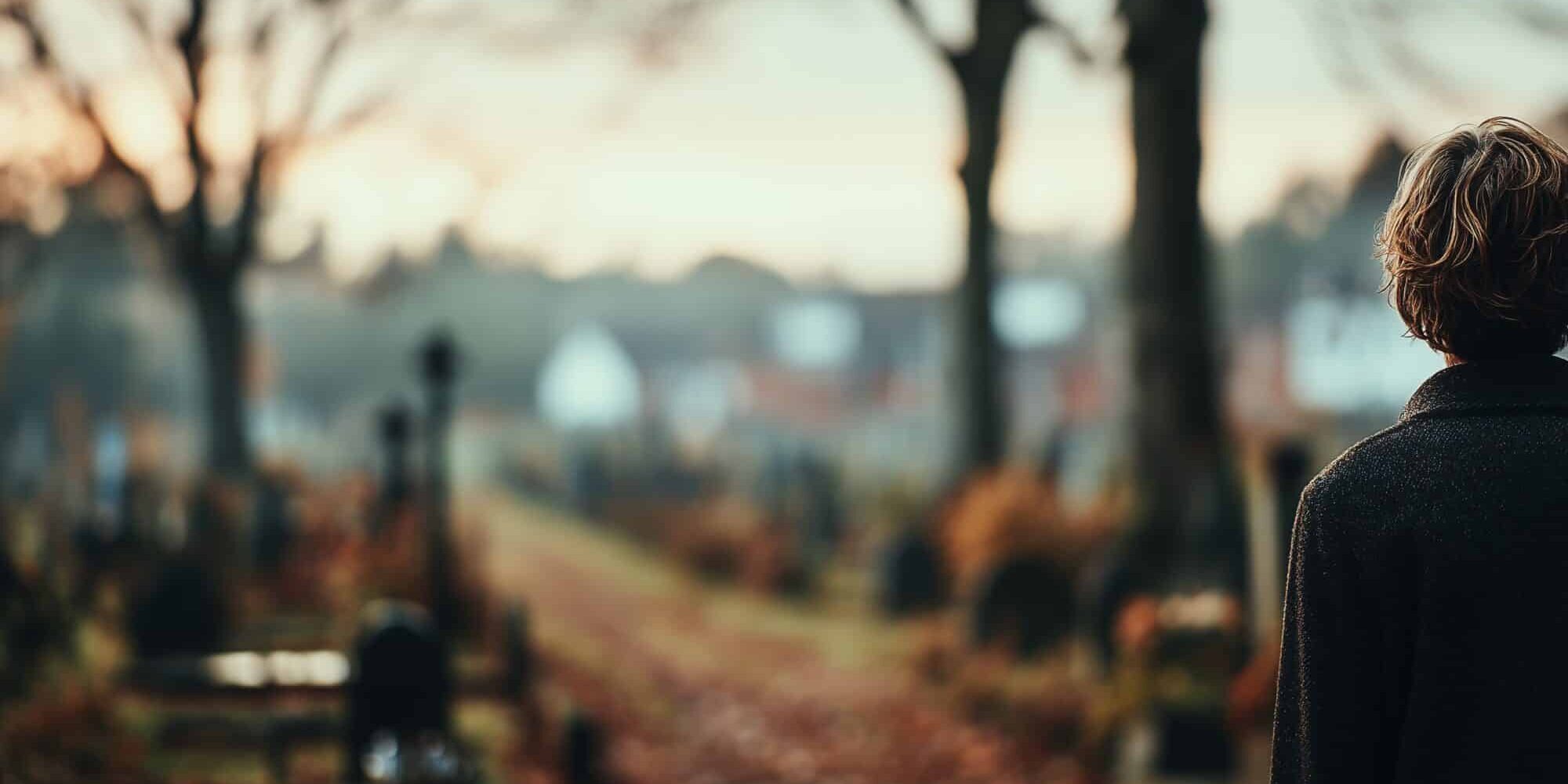 Vrouw op begraafplaats golden hour