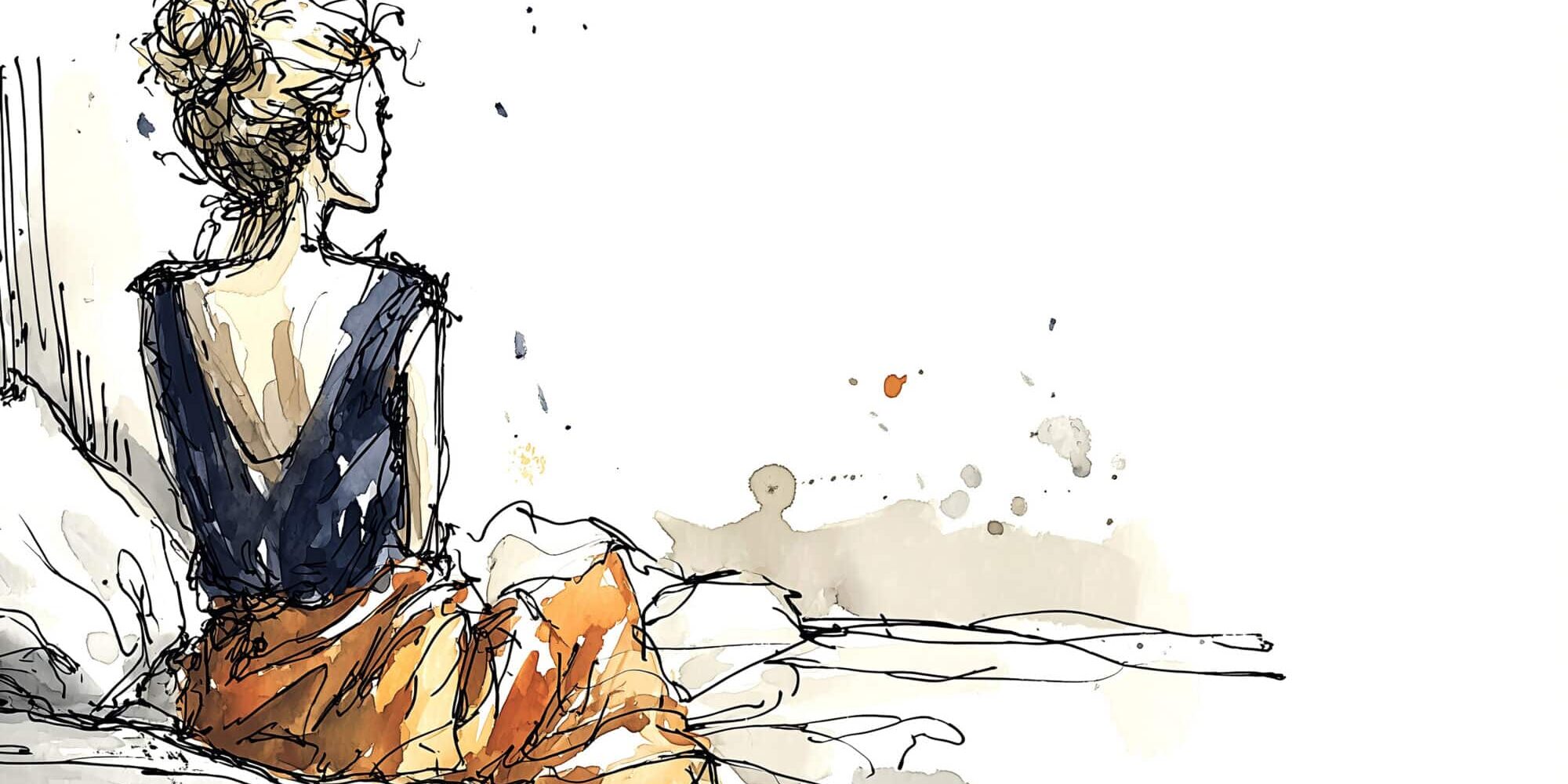 Vrouw zit alleen op bed