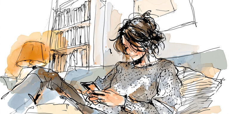 Vrouw zit op haar telefoon