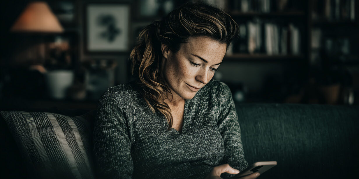 Vrouw zit op haar telefoon