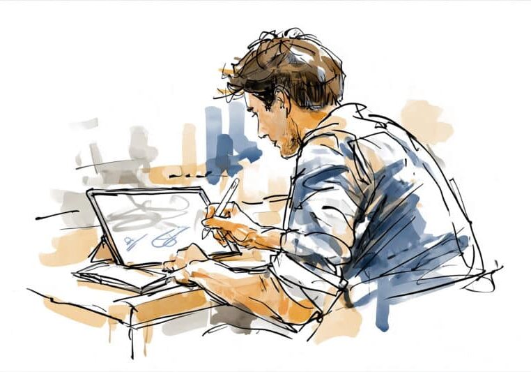 Wetenschappelijk onderzoek schrijvend op iPad