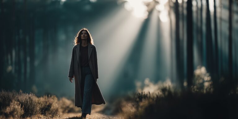 vrouw wandelt door het bos